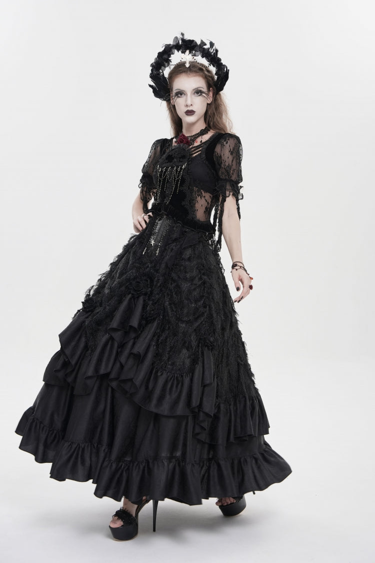 Lolita Skirt - Cross Rose Beaded Gorgeous, Black, Long Length, Women's Style, Cross Detail - additional product view 5