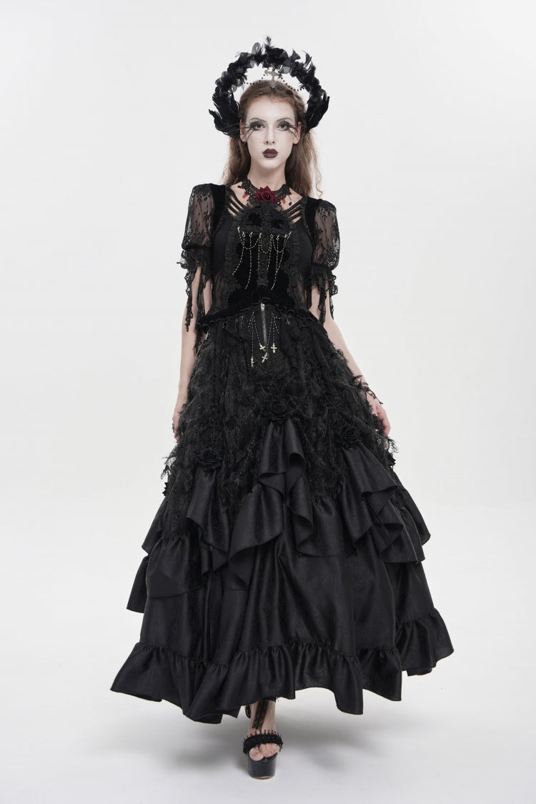 Lolita Skirt - Cross Rose Beaded Gorgeous, Black, Long Length, Women's Style, Cross Detail - additional product view 6