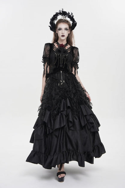 Lolita Skirt - Cross Rose Beaded Gorgeous, Black, Long Length, Women's Style, Cross Detail - additional product view 6