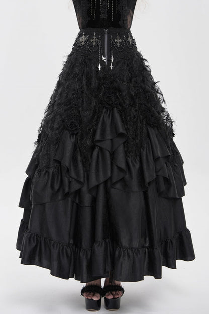 Lolita Skirt - Cross Rose Beaded Gorgeous, Black, Long Length, Women's Style, Cross Detail - additional product view 7
