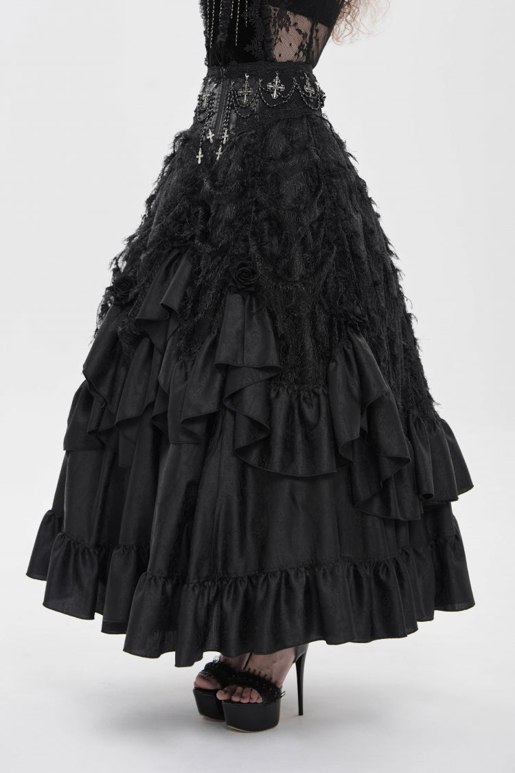 Lolita Skirt - Cross Rose Beaded Gorgeous, Black, Long Length, Women's Style, Cross Detail - additional product view 8