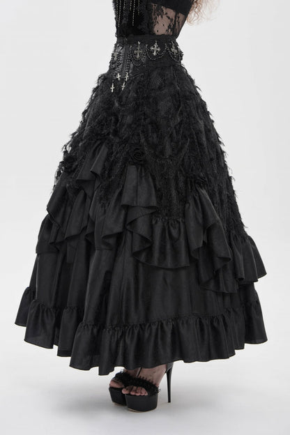 Lolita Skirt - Cross Rose Beaded Gorgeous, Black, Long Length, Women's Style, Cross Detail - additional product view 8