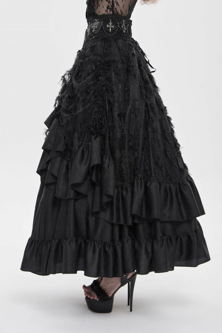Lolita Skirt - Cross Rose Beaded Gorgeous, Black, Long Length, Women's Style, Cross Detail - additional product view 9