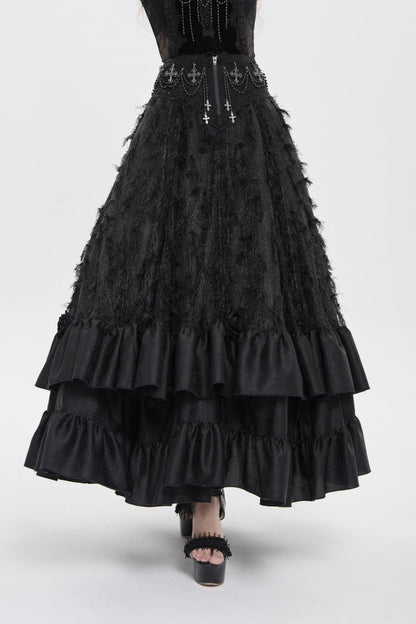 Lolita Skirt - Cross Rose Beaded Gorgeous, Black, Long Length, Women's Style, Cross Detail - additional product view 11