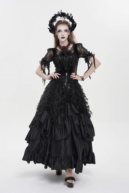 Lolita Skirt - Cross Rose Beaded Gorgeous, Black, Long Length, Women's Style, Cross Detail - main product image