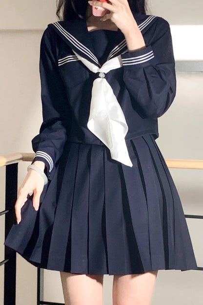 Lolita Skirt - Dark Blue Navy Collar, Blue, Long Sleeves, Sweet Style - additional product view 3