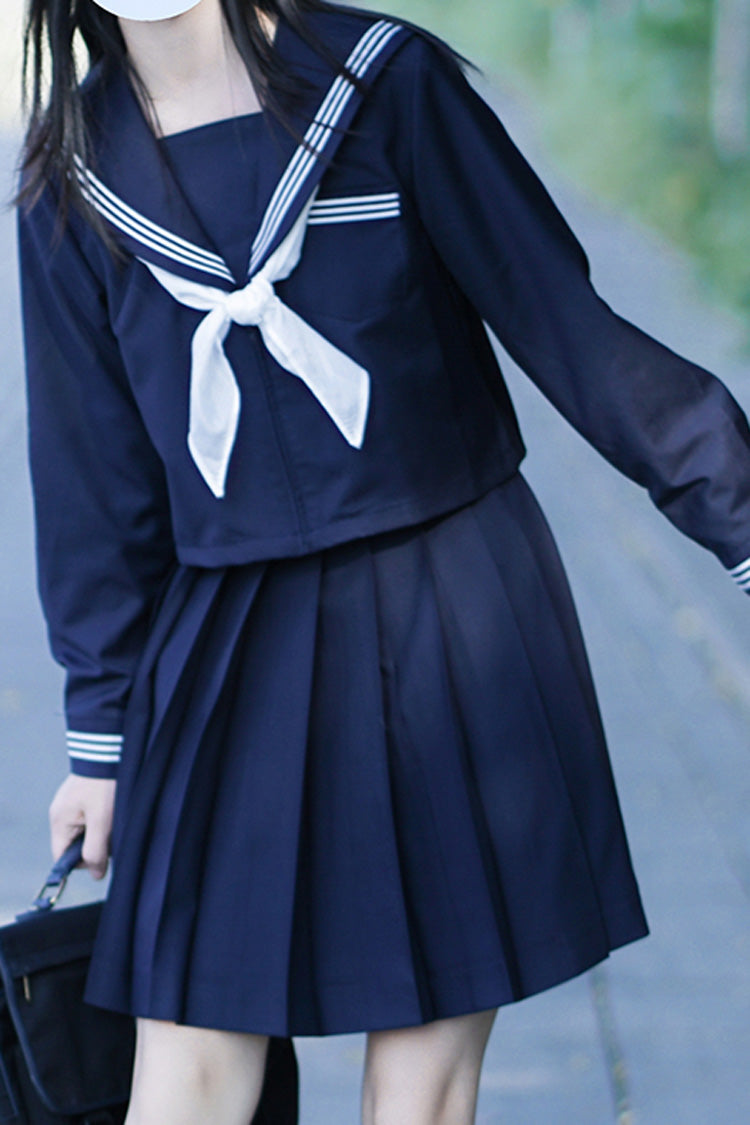 Lolita Skirt - Dark Blue Navy Collar, Blue, Long Sleeves, Sweet Style - additional product view 4