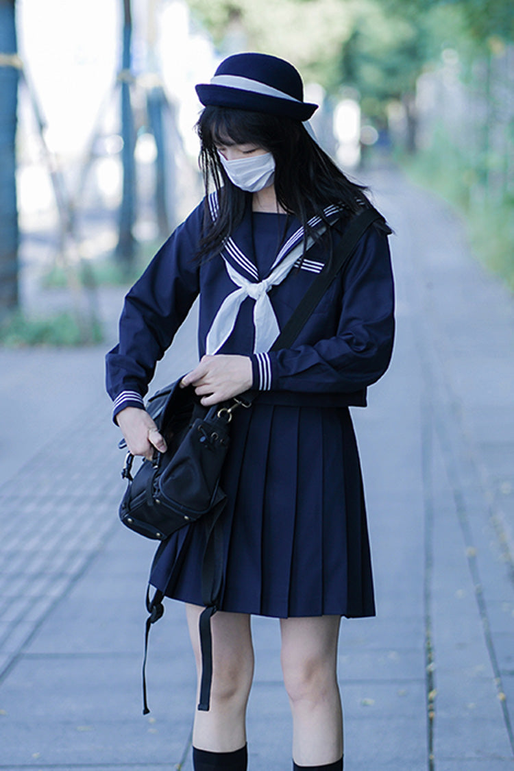 Lolita Skirt - Dark Blue Navy Collar, Blue, Long Sleeves, Sweet Style - additional product view 5