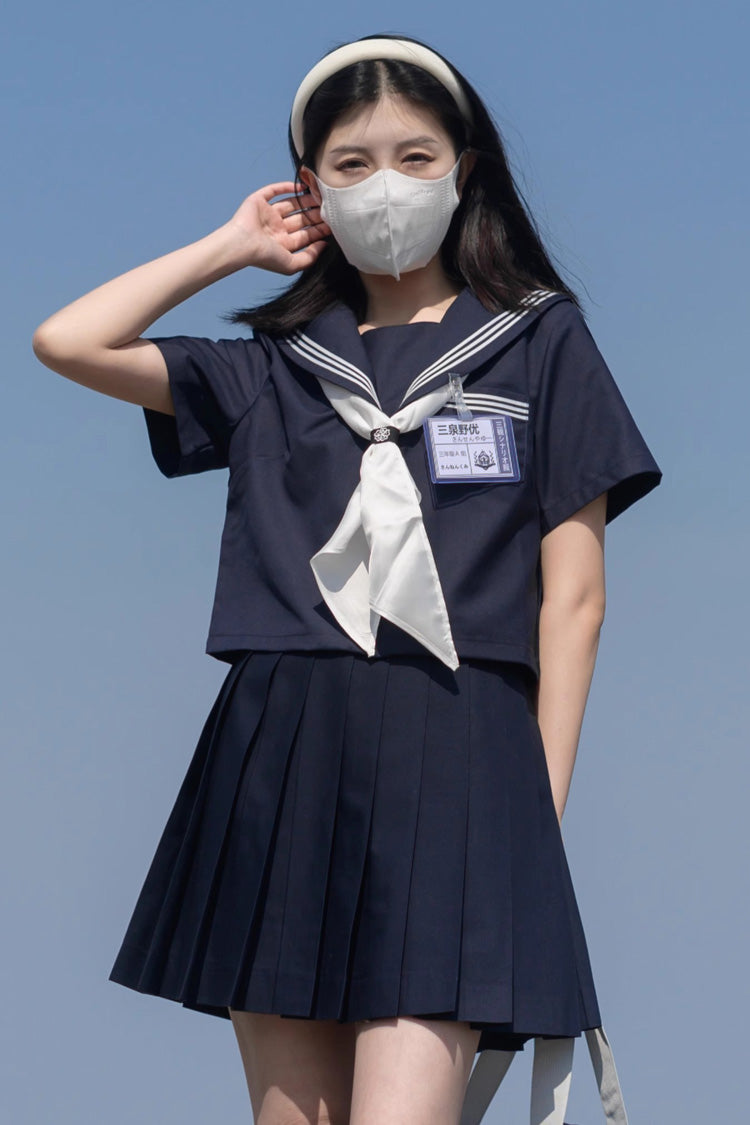 Lolita Skirt - Dark Blue Navy Collar, Blue, Long Sleeves, Sweet Style - additional product view 7