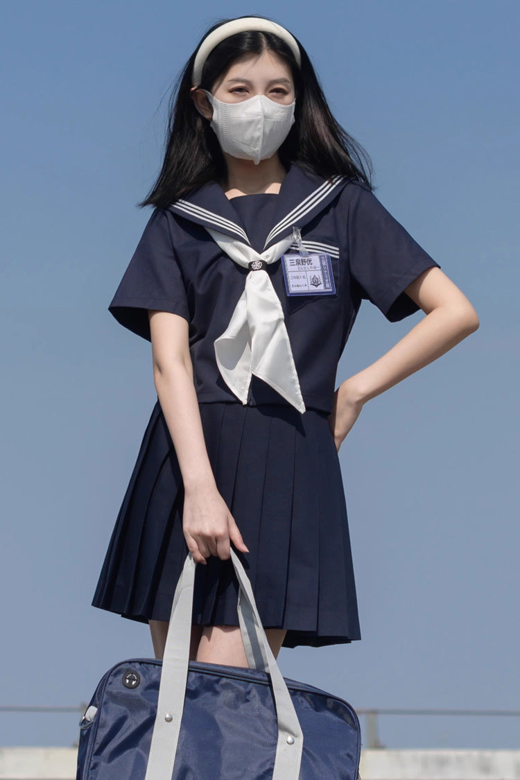 Lolita Skirt - Dark Blue Navy Collar, Blue, Long Sleeves, Sweet Style - additional product view 8
