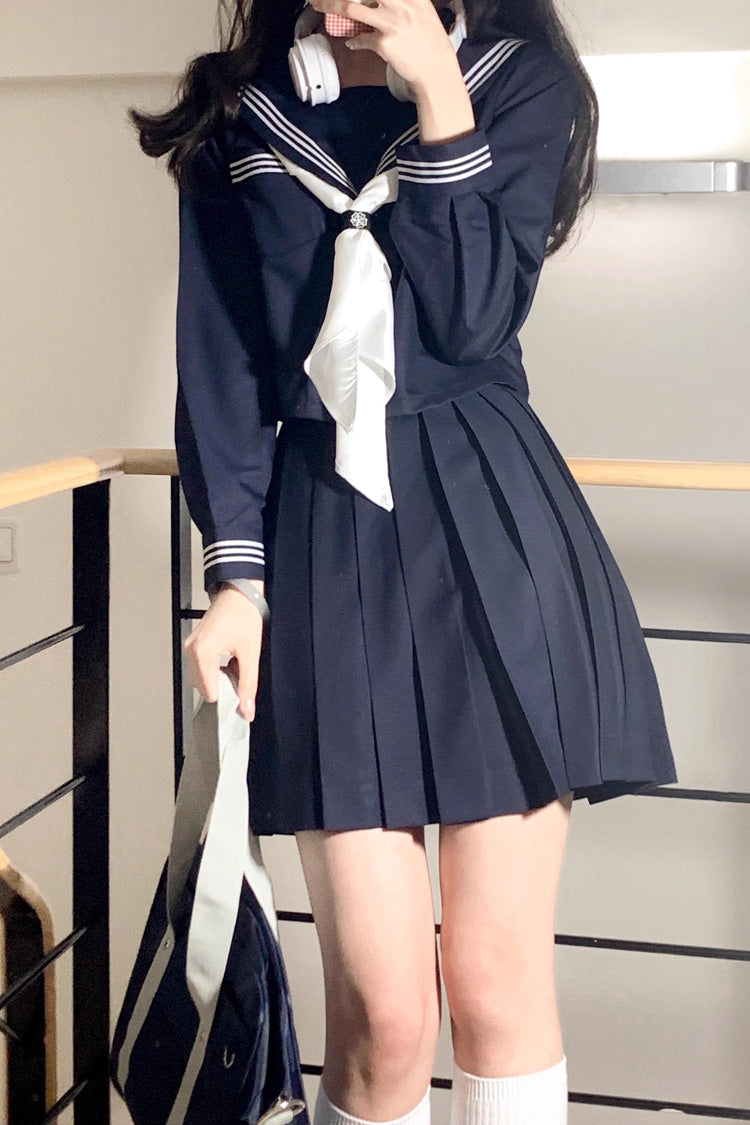 Lolita Skirt - Dark Blue Navy Collar, Blue, Long Sleeves, Sweet Style - main product image