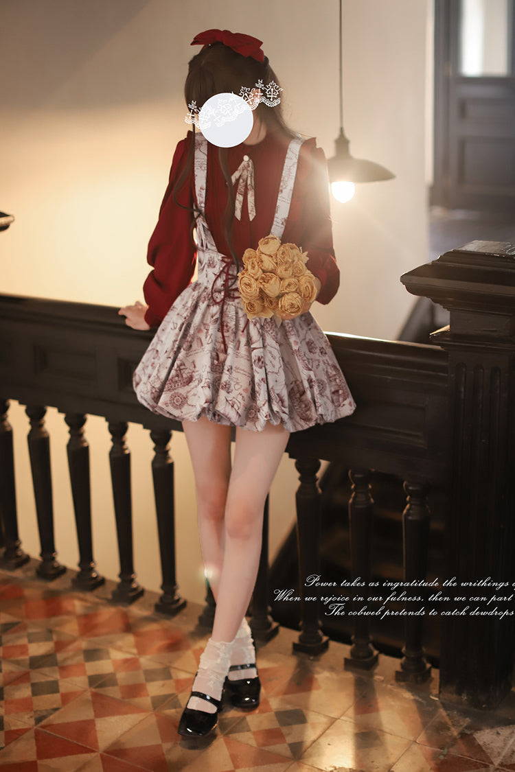 Lolita Skirt - Elise, Gray, Ruffled, Printed, Lace-Up - Alternative Fashion Skirt - additional product view 3