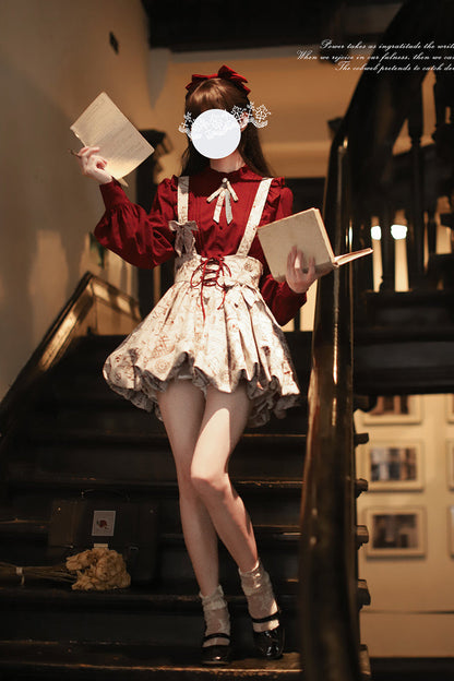 Lolita Skirt - Elise, Gray, Ruffled, Printed, Lace-Up - Alternative Fashion Skirt - additional product view 5