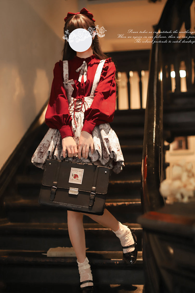 Lolita Skirt - Elise, Gray, Ruffled, Printed, Lace-Up - Alternative Fashion Skirt - additional product view 6