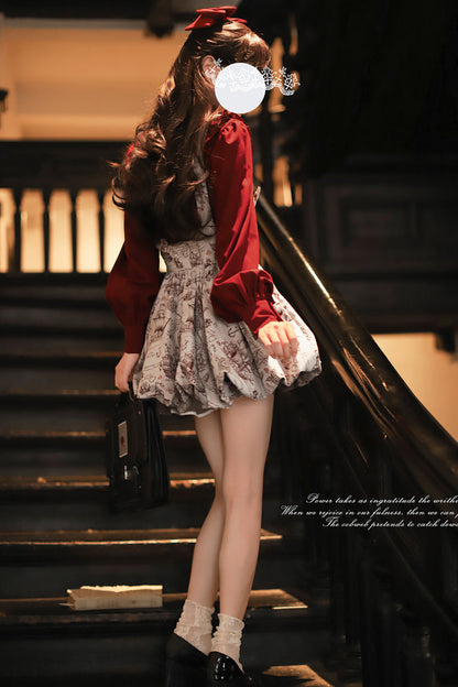 Lolita Skirt - Elise, Gray, Ruffled, Printed, Lace-Up - Alternative Fashion Skirt - additional product view 7