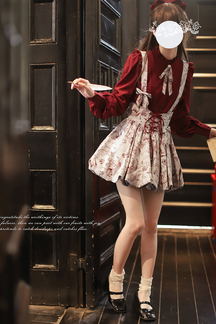 Lolita Skirt - Elise, Gray, Ruffled, Printed, Lace-Up - Alternative Fashion Skirt - additional product view 8