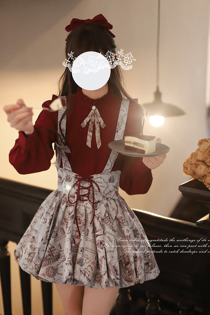 Lolita Skirt - Elise, Gray, Ruffled, Printed, Lace-Up - Alternative Fashion Skirt - additional product view 9