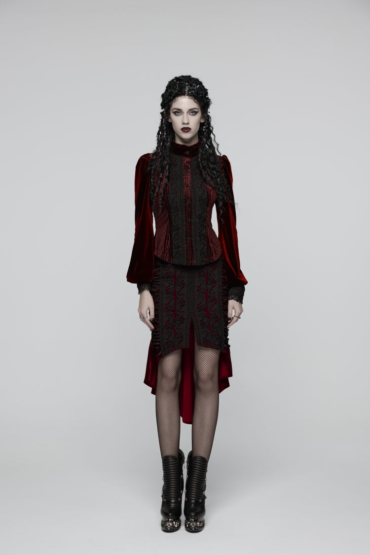 Lolita Skirt - Embroidered Floral Embroidered, Red, Fishtail Silhouette, Women's Style - additional product view 3