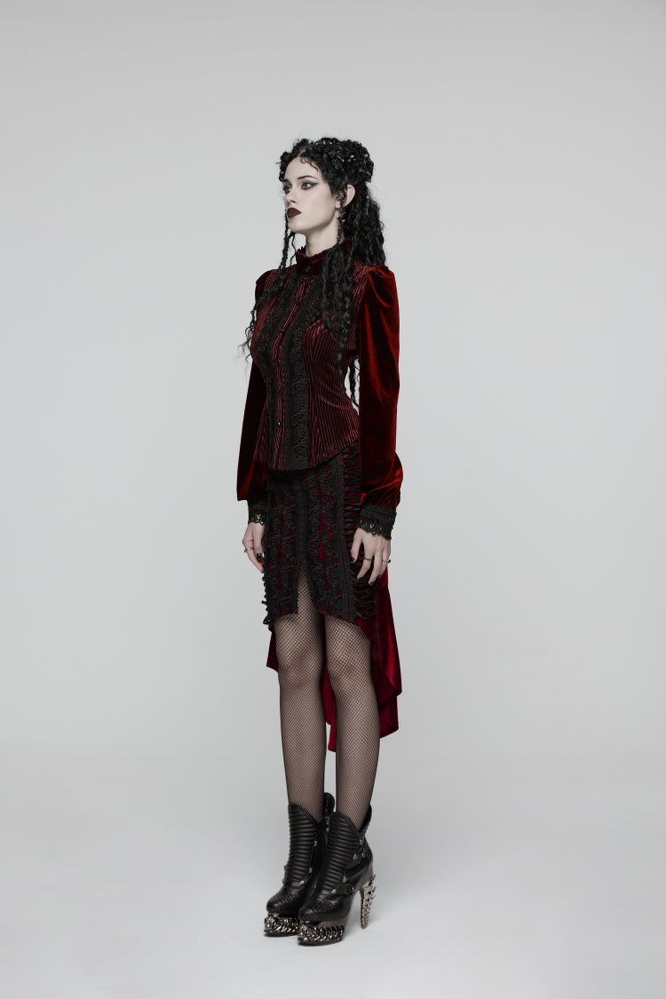 Lolita Skirt - Embroidered Floral Embroidered, Red, Fishtail Silhouette, Women's Style - additional product view 4