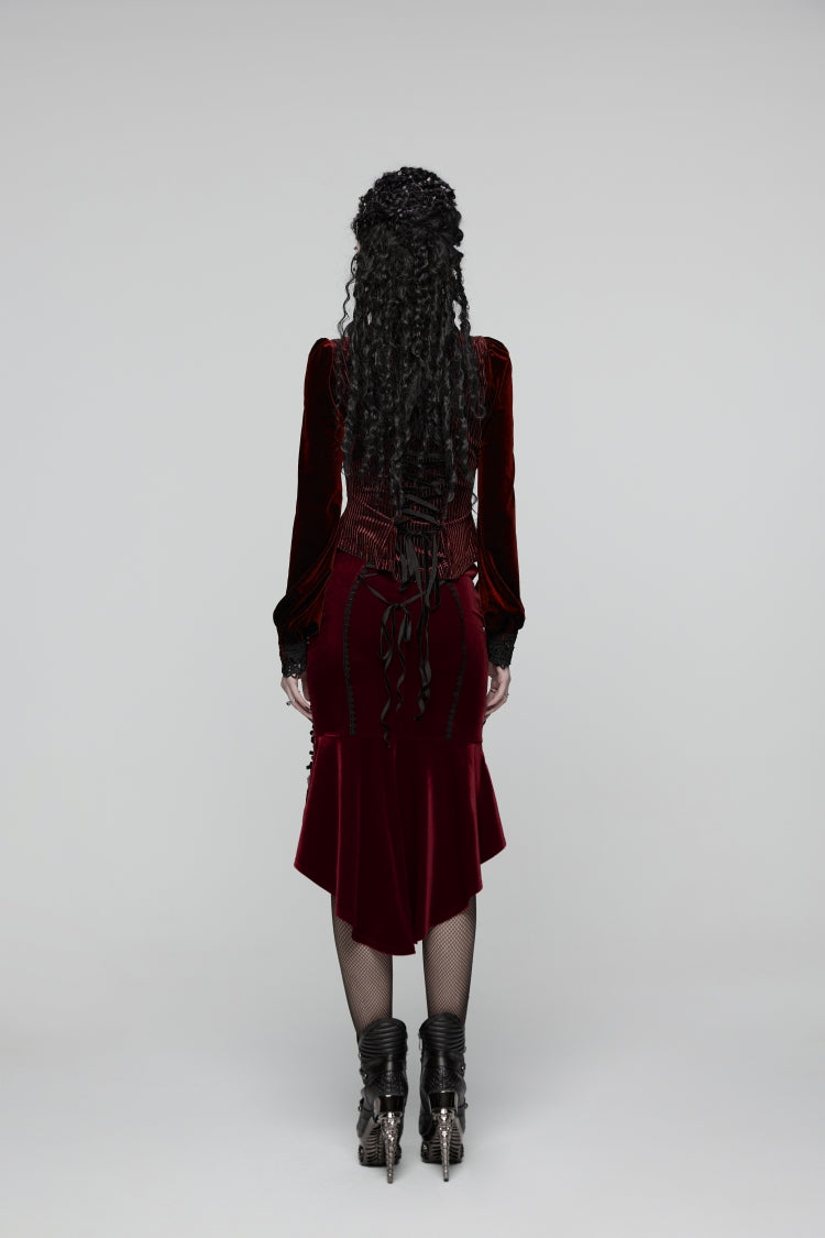 Lolita Skirt - Embroidered Floral Embroidered, Red, Fishtail Silhouette, Women's Style - additional product view 5