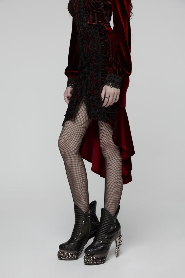 Lolita Skirt - Embroidered Floral Embroidered, Red, Fishtail Silhouette, Women's Style - additional product view 6