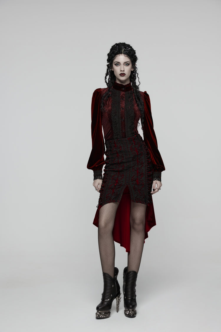Lolita Skirt - Embroidered Floral Embroidered, Red, Fishtail Silhouette, Women's Style - main product image