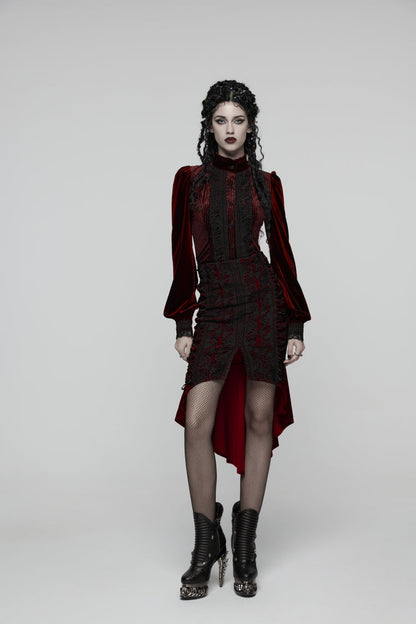 Lolita Skirt - Embroidered Floral Embroidered, Red, Fishtail Silhouette, Women's Style - main product image