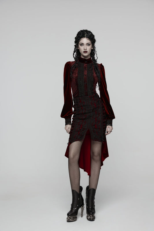 Lolita Skirt - Embroidered Floral Embroidered, Red, Fishtail Silhouette, Women's Style - main product image