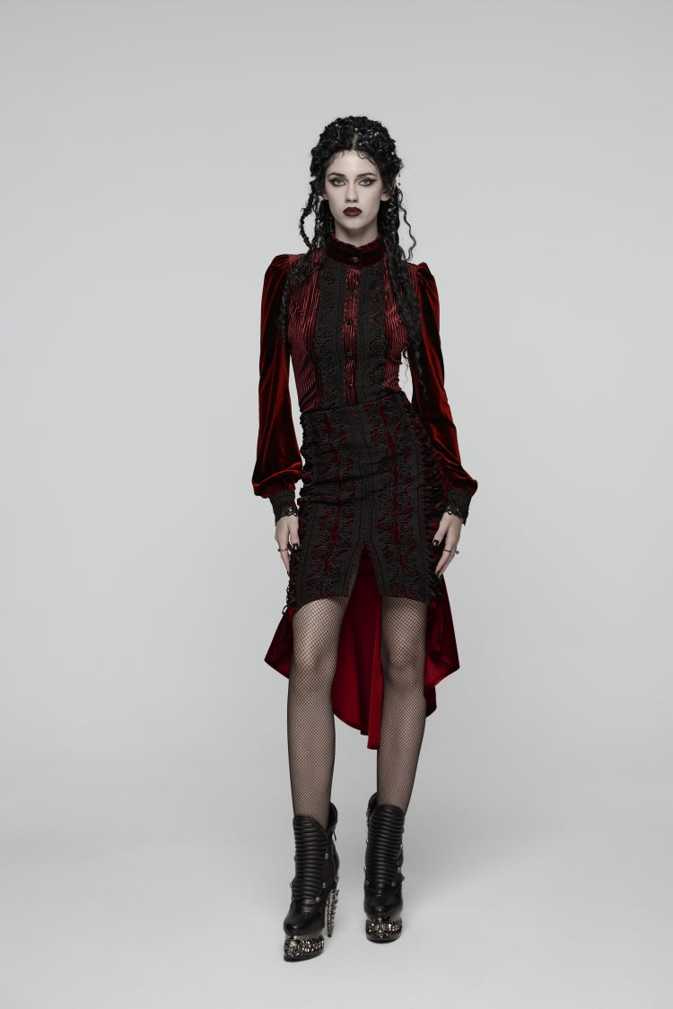 Lolita Skirt - Embroidered Floral Embroidered, Red, Fishtail Silhouette, Women's Style - XS Red / S Red / M Red option