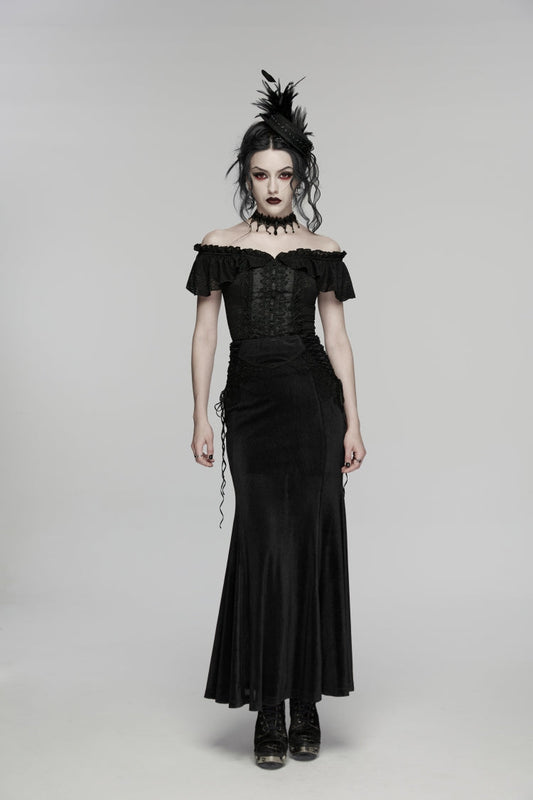 Lolita Skirt - Embroidered Lace-up Slim Elegant, Black, Long Length, Women's Style - main product image