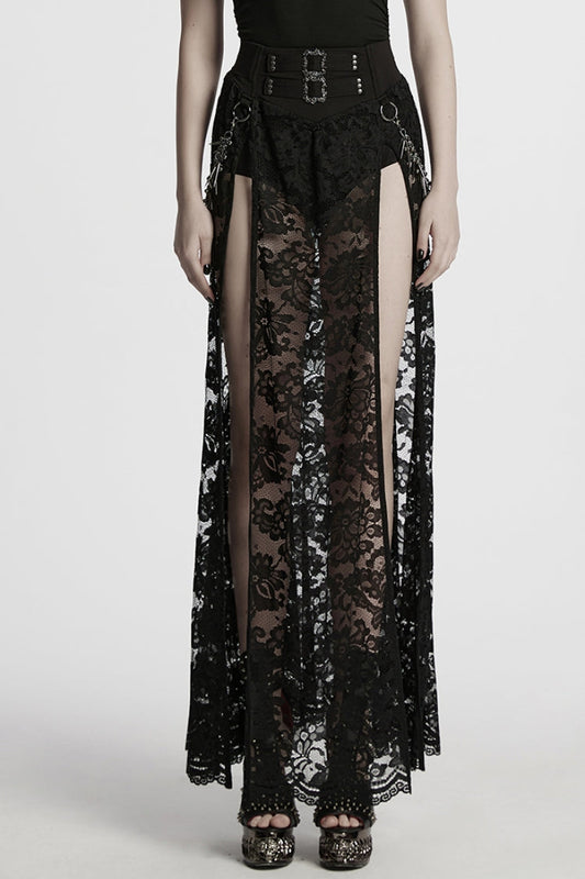 Lolita Skirt - Embroidery Split Lace With, Black, Women's Style, Lace Trim, Embroidered - main product image