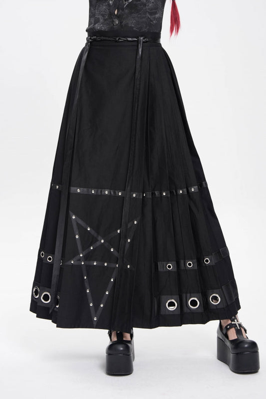 Lolita Skirt - Eyelets Rivets Pentacle, Black, Women's Style, Punk Style - main product image