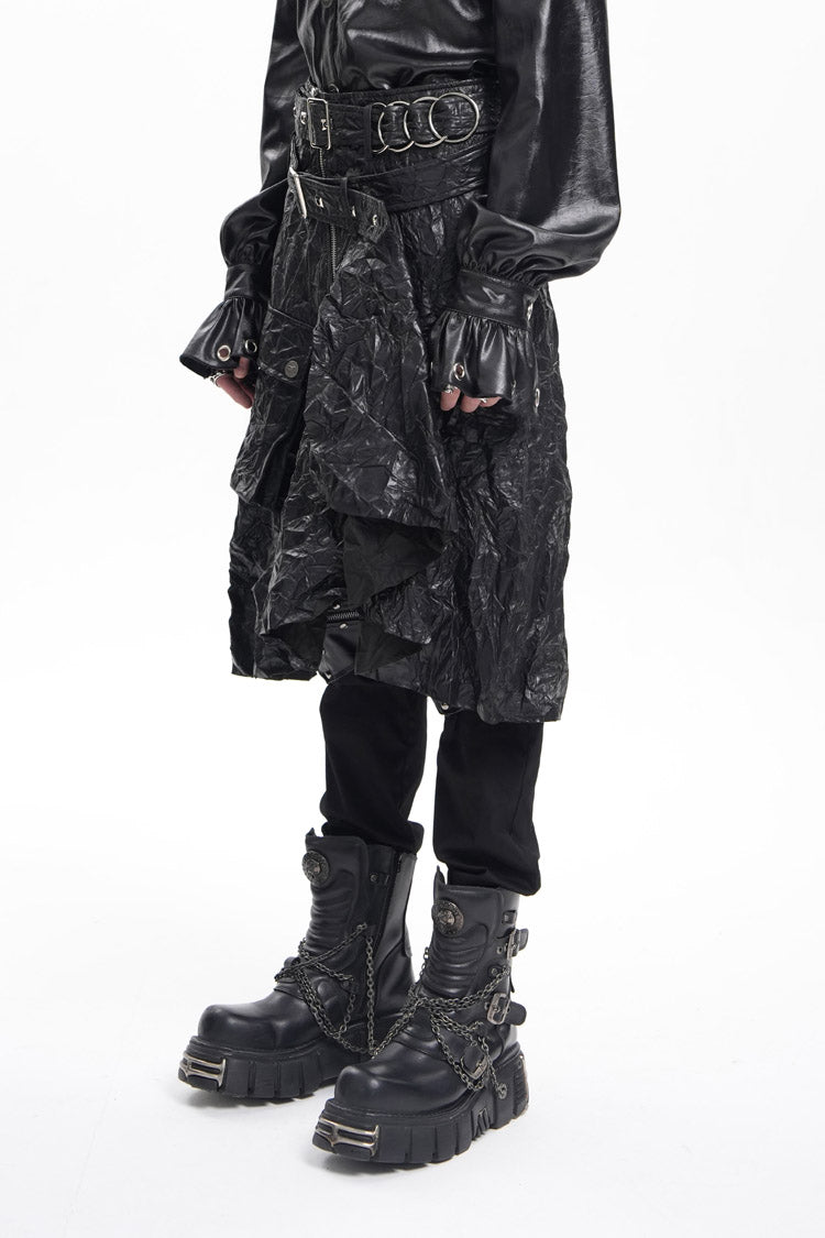 Lolita Skirt - Faux Leather Buckle Ring Eyelets, Black, Buckle Detail, Men's Style - additional product view 2