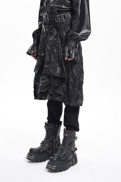Lolita Skirt - Faux Leather Buckle Ring Eyelets, Black, Buckle Detail, Men's Style - additional product view 2