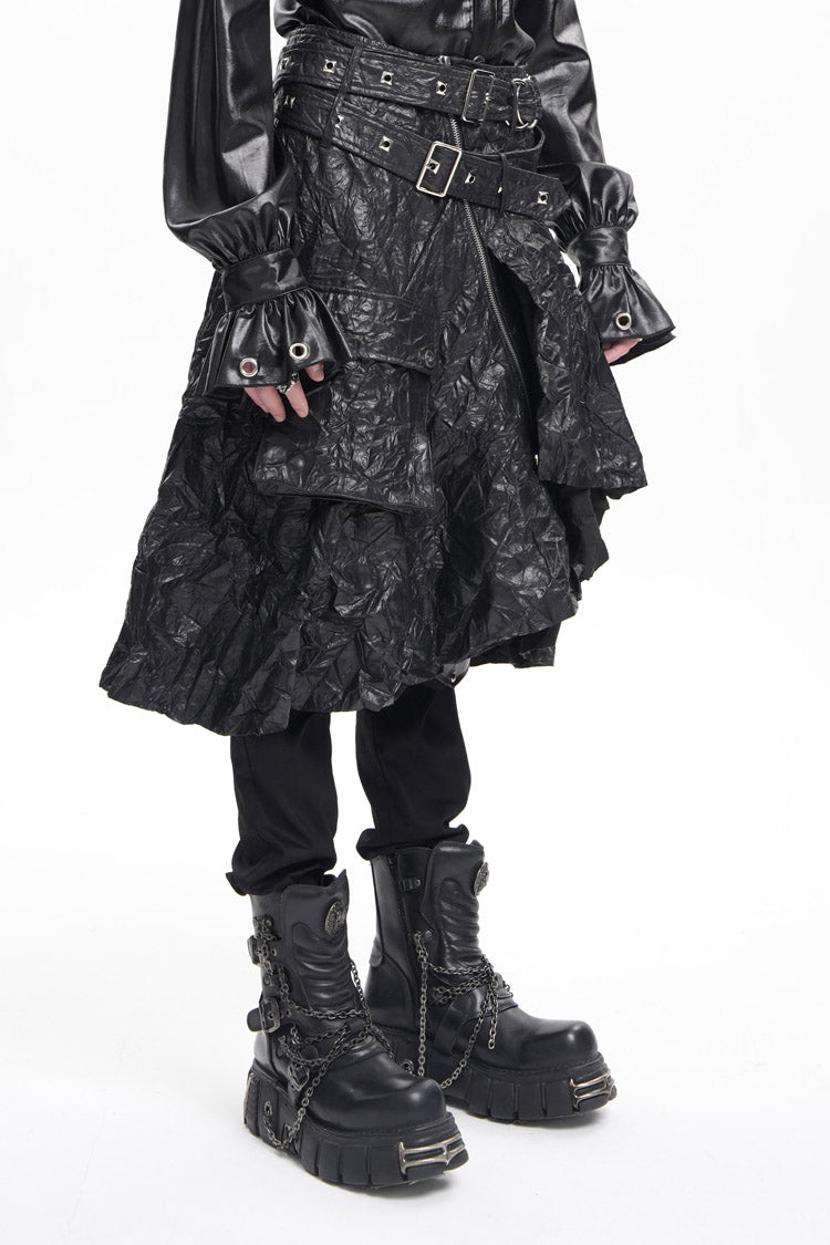 Lolita Skirt - Faux Leather Buckle Ring Eyelets, Black, Buckle Detail, Men's Style - additional product view 4