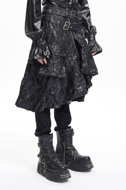 Lolita Skirt - Faux Leather Buckle Ring Eyelets, Black, Buckle Detail, Men's Style - additional product view 4