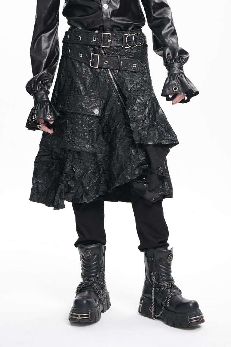 Lolita Skirt - Faux Leather Buckle Ring Eyelets, Black, Buckle Detail, Men's Style - additional product view 5