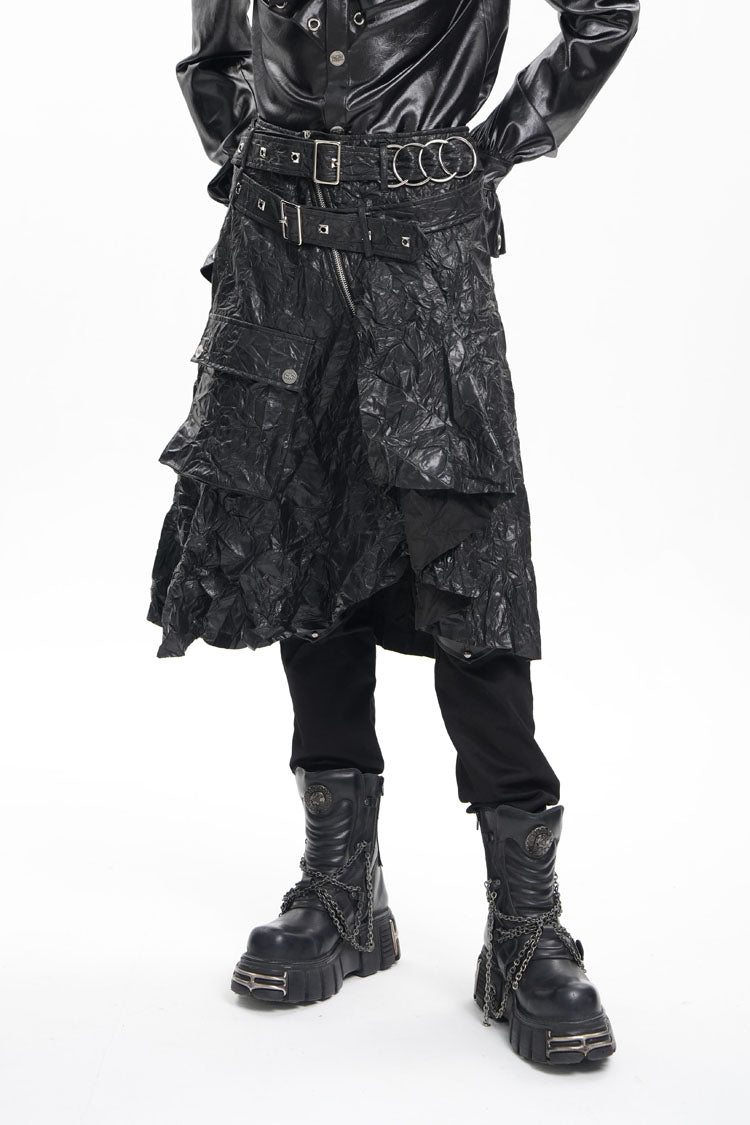 Lolita Skirt - Faux Leather Buckle Ring Eyelets, Black, Buckle Detail, Men's Style - additional product view 6