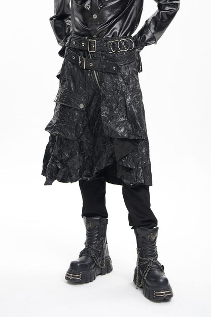 Lolita Skirt - Faux Leather Buckle Ring Eyelets, Black, Buckle Detail, Men's Style - additional product view 6