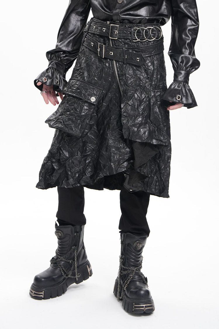 Lolita Skirt - Faux Leather Buckle Ring Eyelets, Black, Buckle Detail, Men's Style - additional product view 7