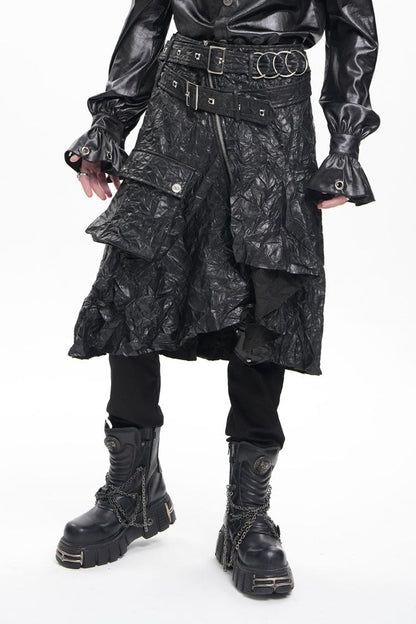 Lolita Skirt - Faux Leather Buckle Ring Eyelets, Black, Buckle Detail, Men's Style - additional product view 7
