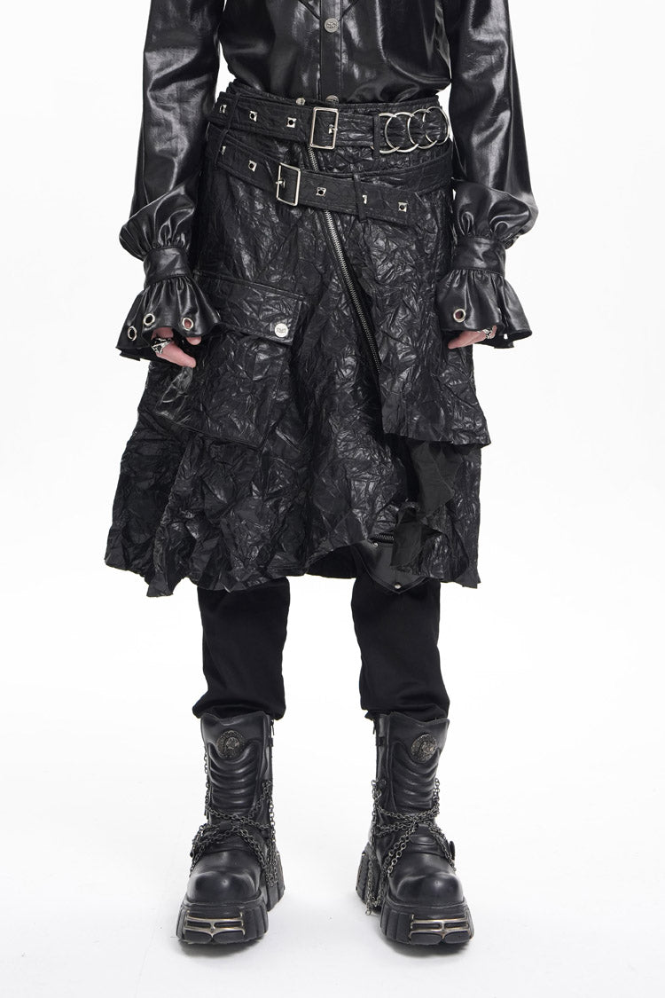 Lolita Skirt - Faux Leather Buckle Ring Eyelets, Black, Buckle Detail, Men's Style - main product image