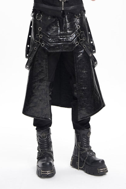Lolita Skirt - Faux Leather Stitching Eyelets, Black, Men's Style, Gothic Style - additional product view 2