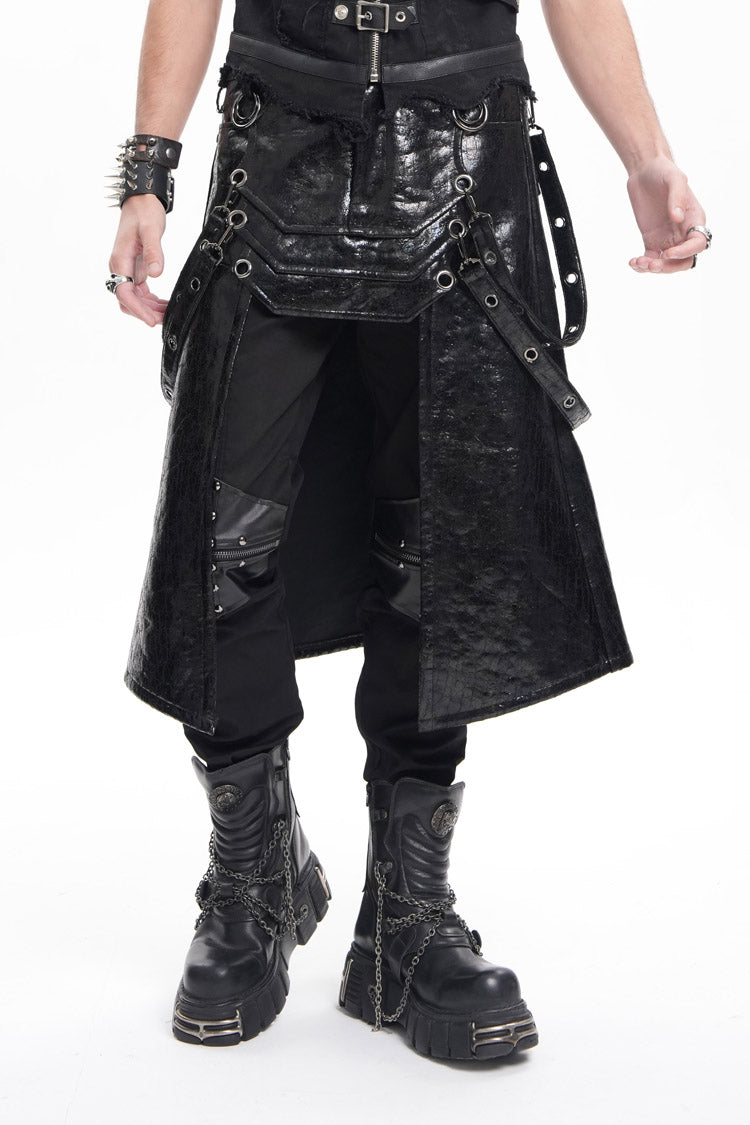 Lolita Skirt - Faux Leather Stitching Eyelets, Black, Men's Style, Gothic Style - additional product view 3