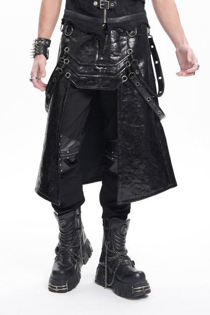 Lolita Skirt - Faux Leather Stitching Eyelets, Black, Men's Style, Gothic Style - additional product view 3