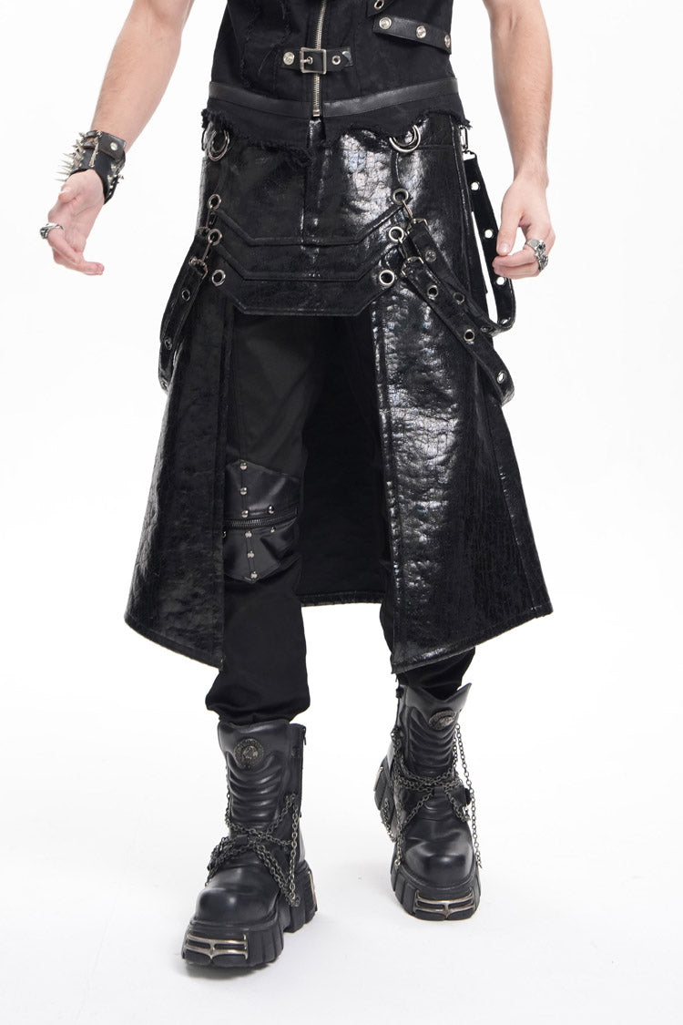 Lolita Skirt - Faux Leather Stitching Eyelets, Black, Men's Style, Gothic Style - additional product view 4