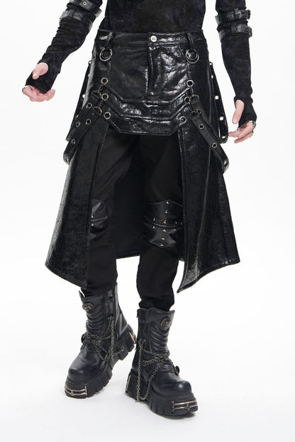 Lolita Skirt - Faux Leather Stitching Eyelets, Black, Men's Style, Gothic Style - additional product view 5