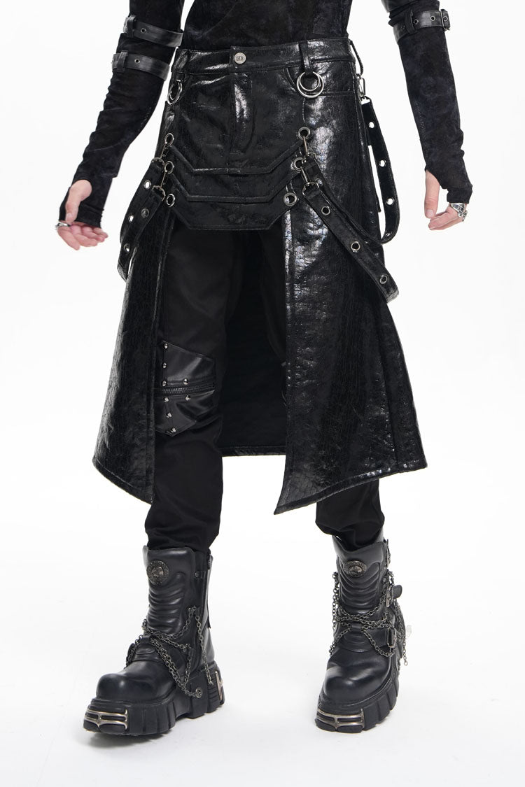 Lolita Skirt - Faux Leather Stitching Eyelets, Black, Men's Style, Gothic Style - additional product view 6