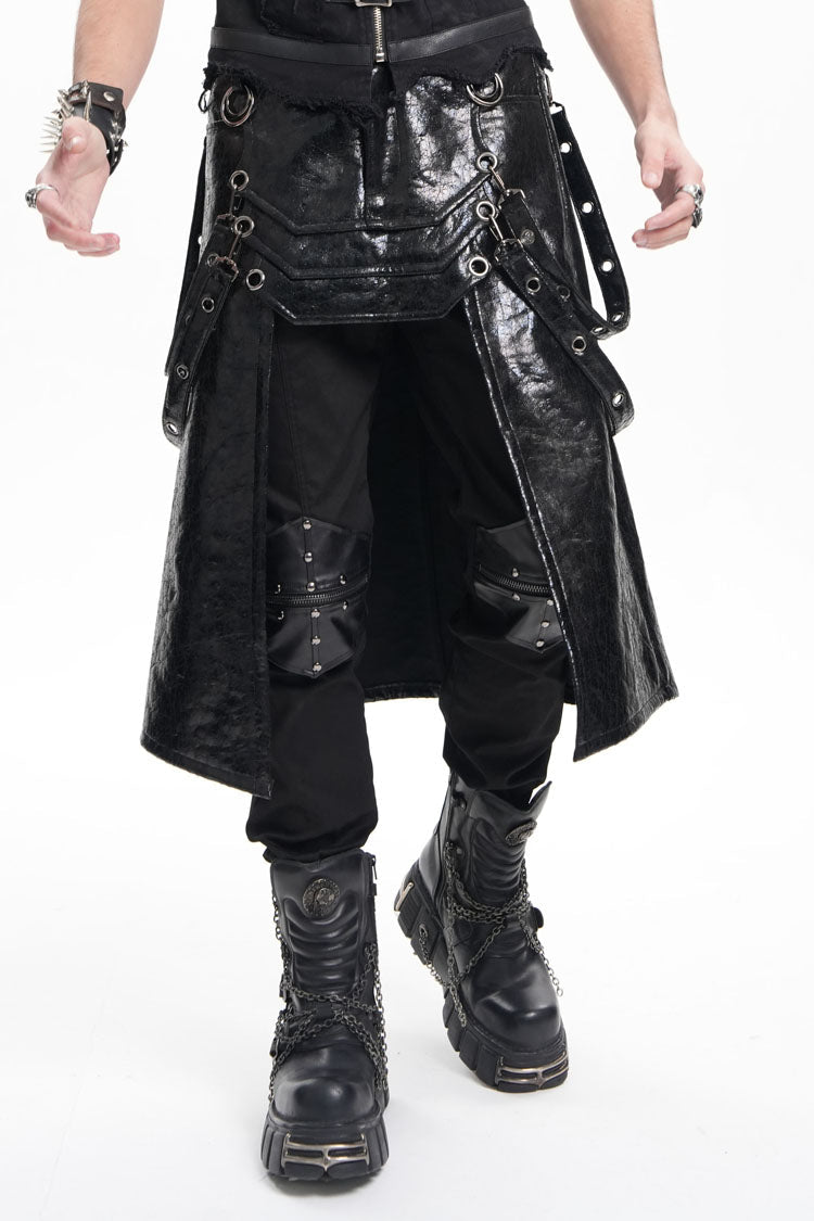 Lolita Skirt - Faux Leather Stitching Eyelets, Black, Men's Style, Gothic Style - main product image