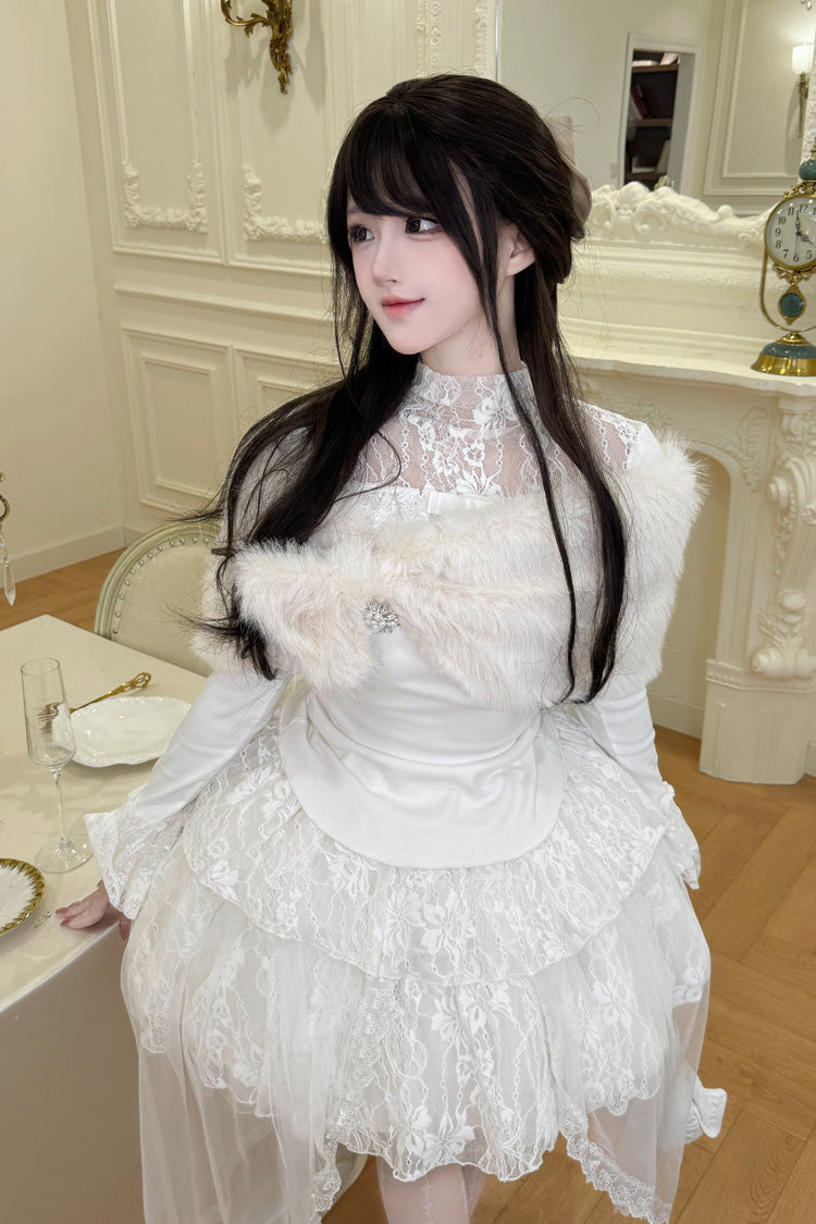 Lolita Skirt - First Snow, White, Lace Trim, Long Sleeves, Sweet Style - additional product view 6